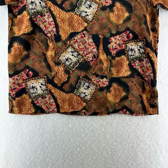 Silky Scrubs Shirt Mens Size M Southwestern Zebra Print Medical Uniform Brown - Picture 6 of 11